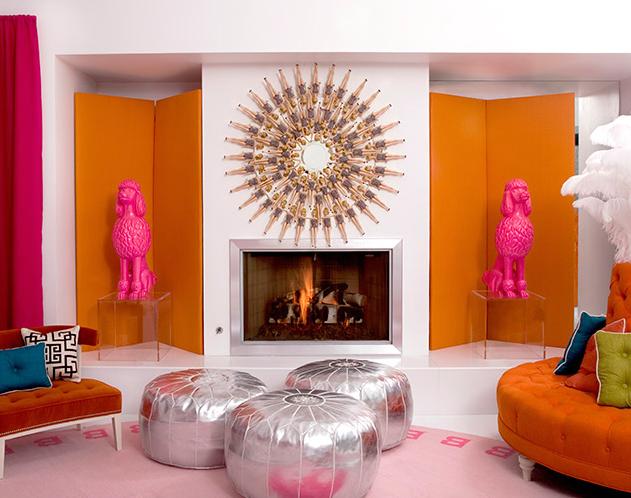 WHITE ORANGE HOT PINK MODERN LIVING ROOM