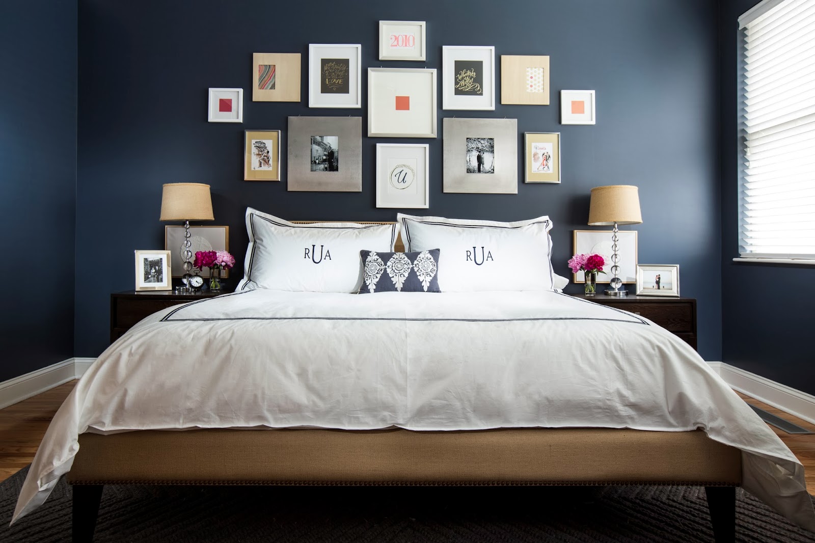 dark blue bedroom white furniture
