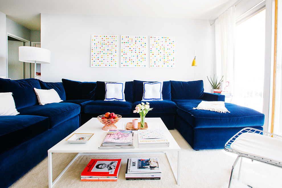 blue color velvet sofa design home decor