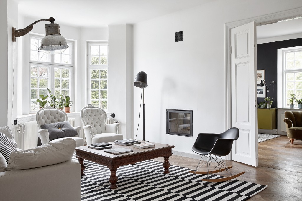 black white interior living room design