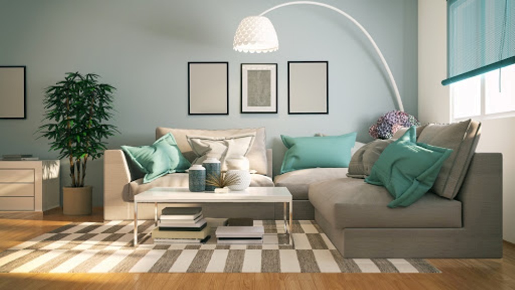 Picture of modern, comfortable living room. Render image.
