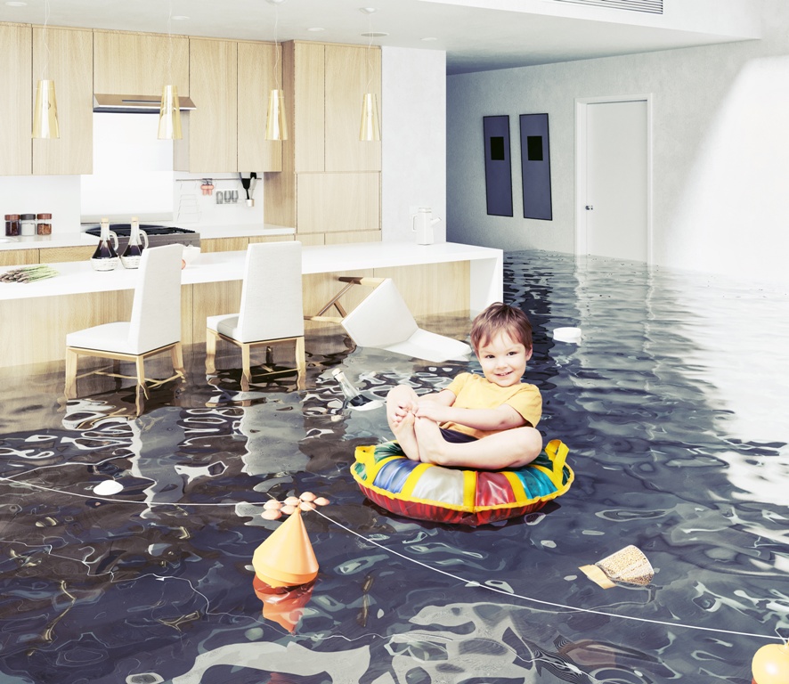 boy in the flooded room