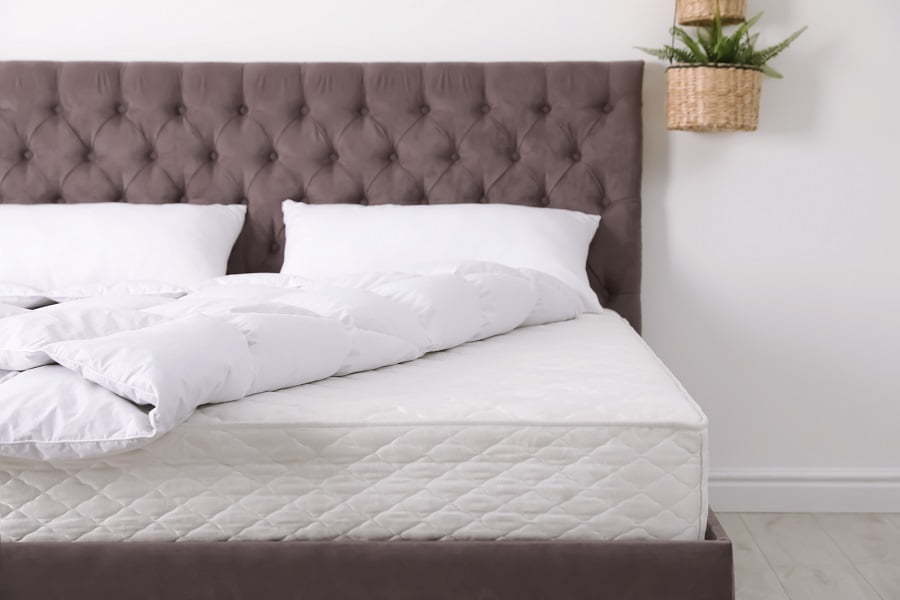 Comfortable beds with new mattresses in the room.healthy sleep