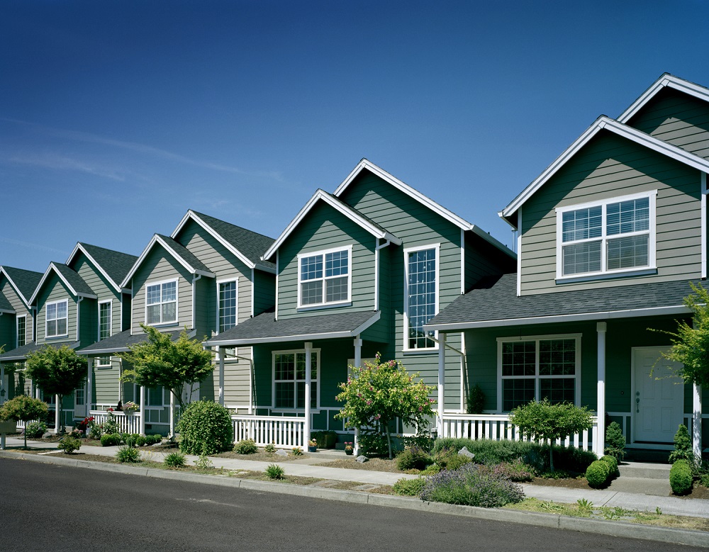 Row of identical suburban houses