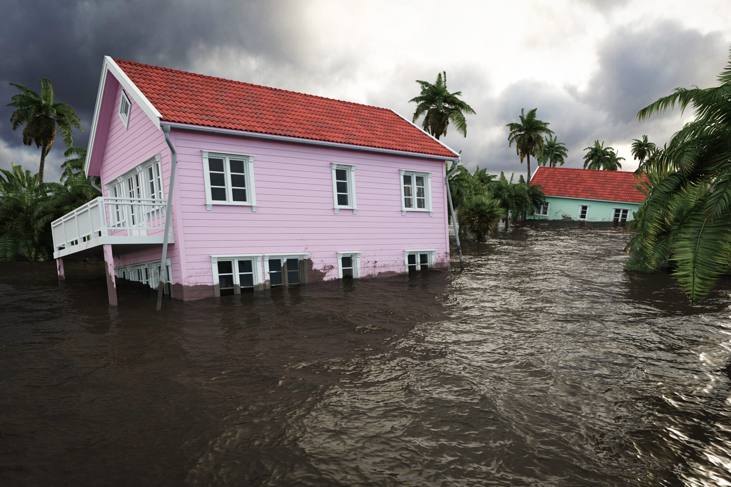 3d rendering. flooding houses