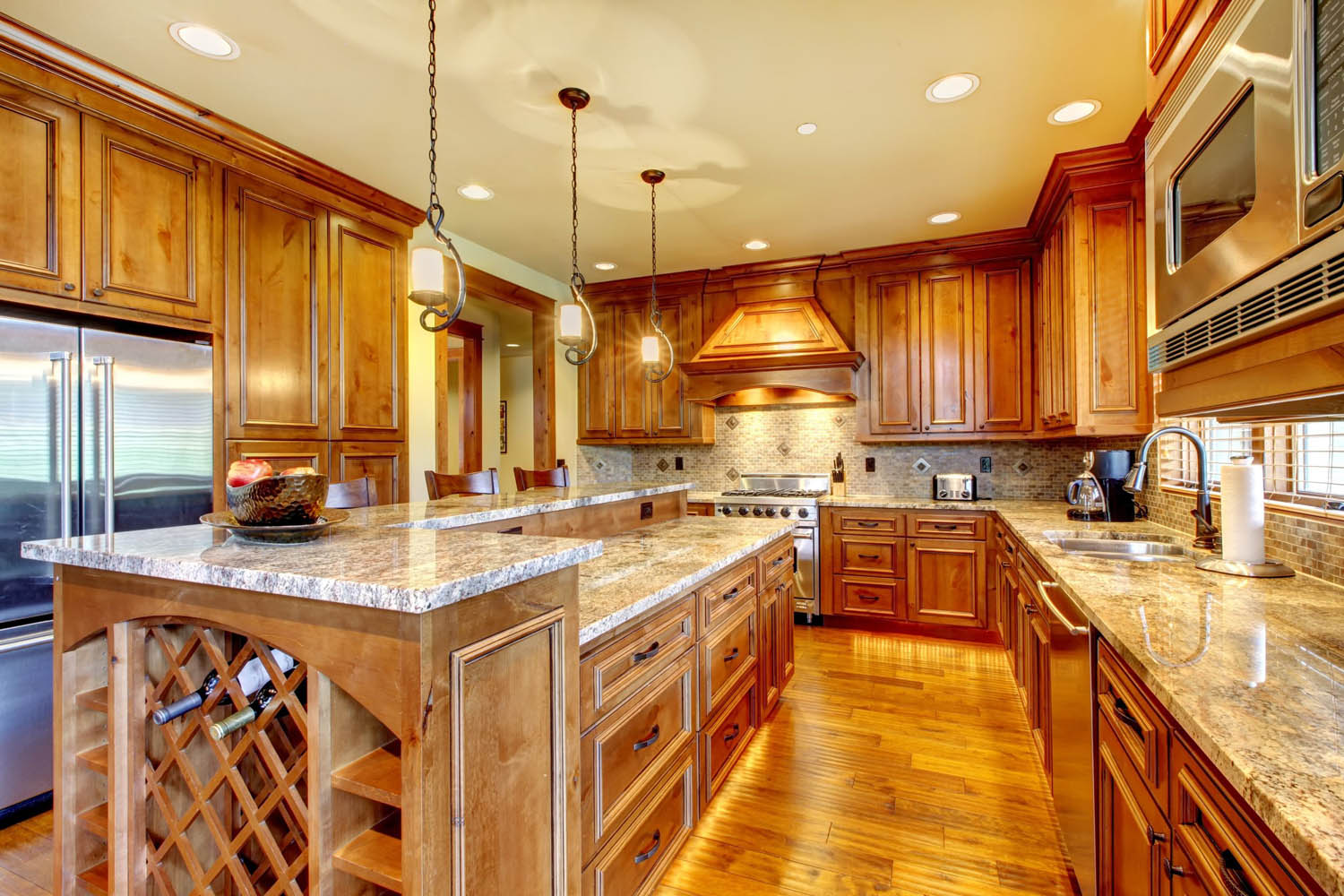 16662831 – mountain luxury home with wood kitchen and granite countertop.