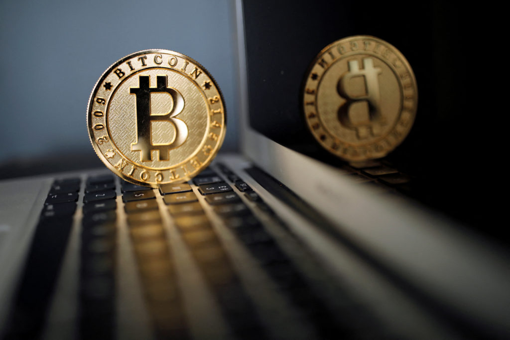 A Bitcoin (virtual currency) coin is seen in an illustration picture taken at La Maison du Bitcoin in Paris