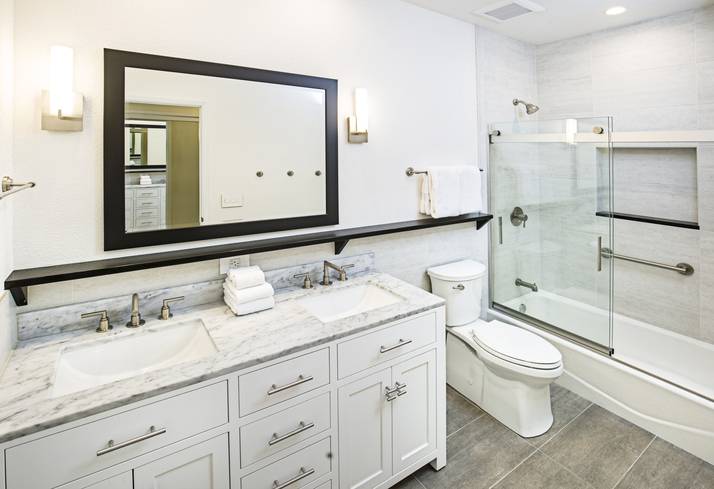Contemporary Bathroom Design with Vanity and Shower Bathtub