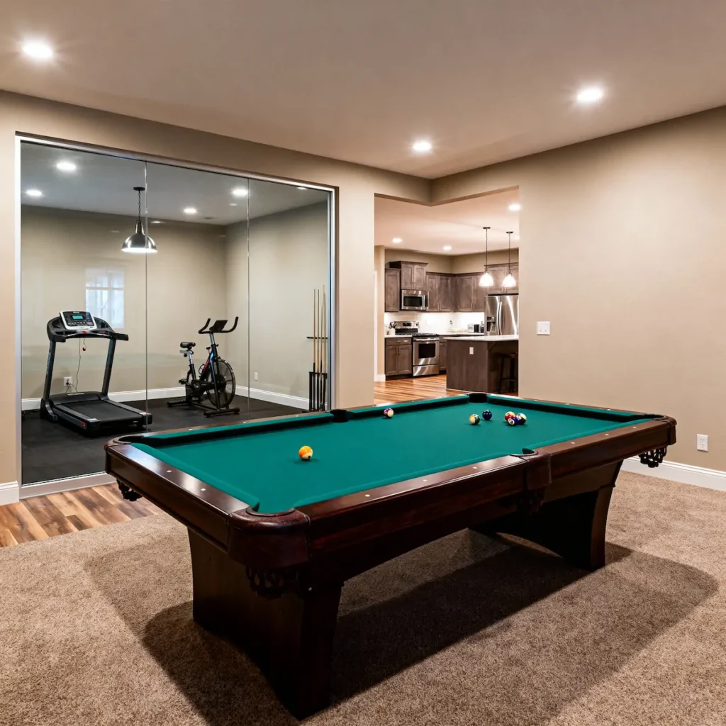 a-wide-shot-of-a-finished-basement-with-a-pool-table